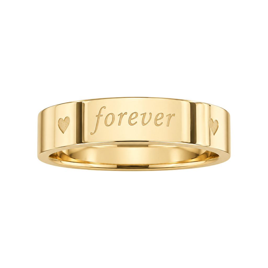 18K Tungsten “Forever Love”Engraved Two Tone Gold & Silver 4mm Band Size 9 1