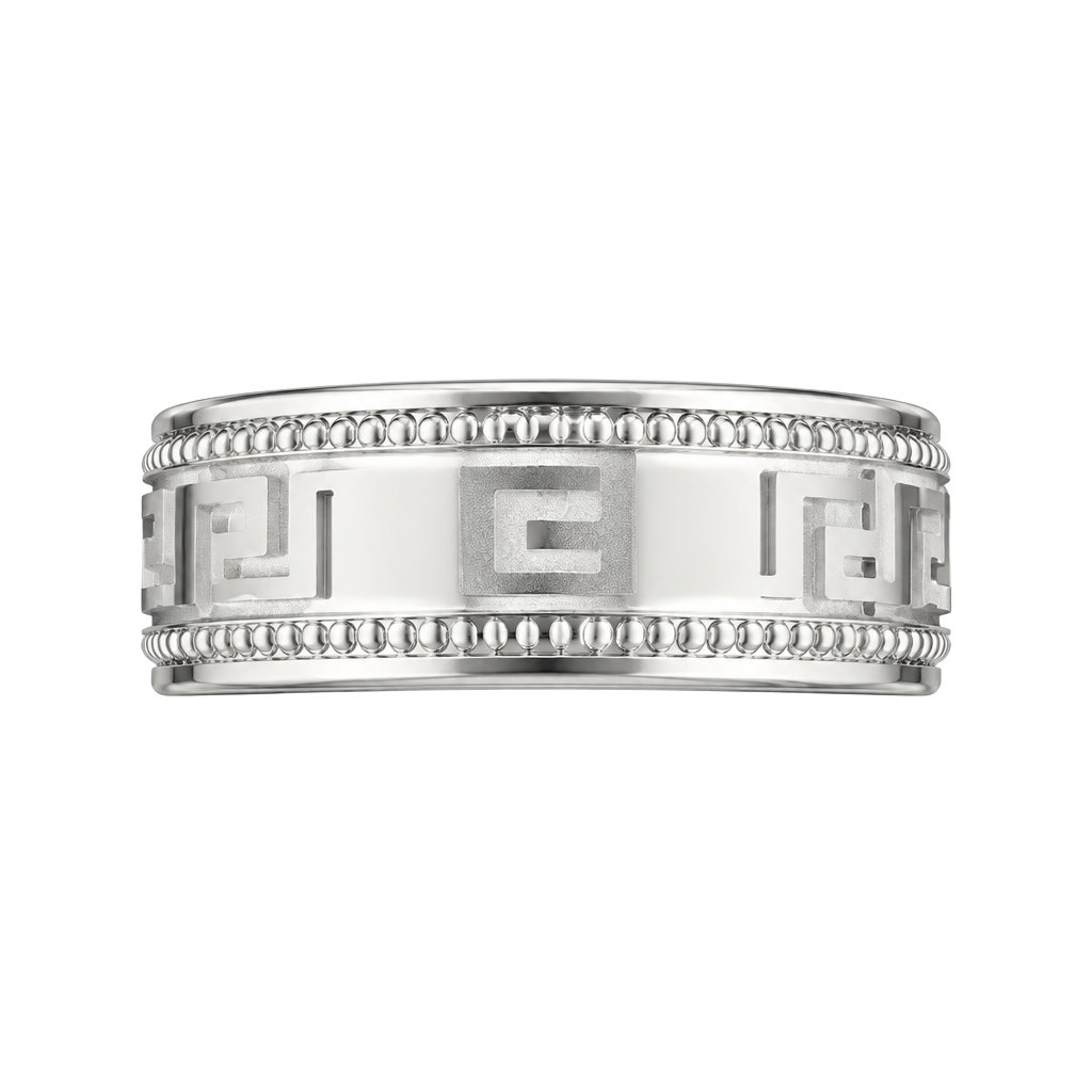 Tungsten Greek Key Design Polished Finish Titanium Silver 6mm Unisex Band Size 9 1