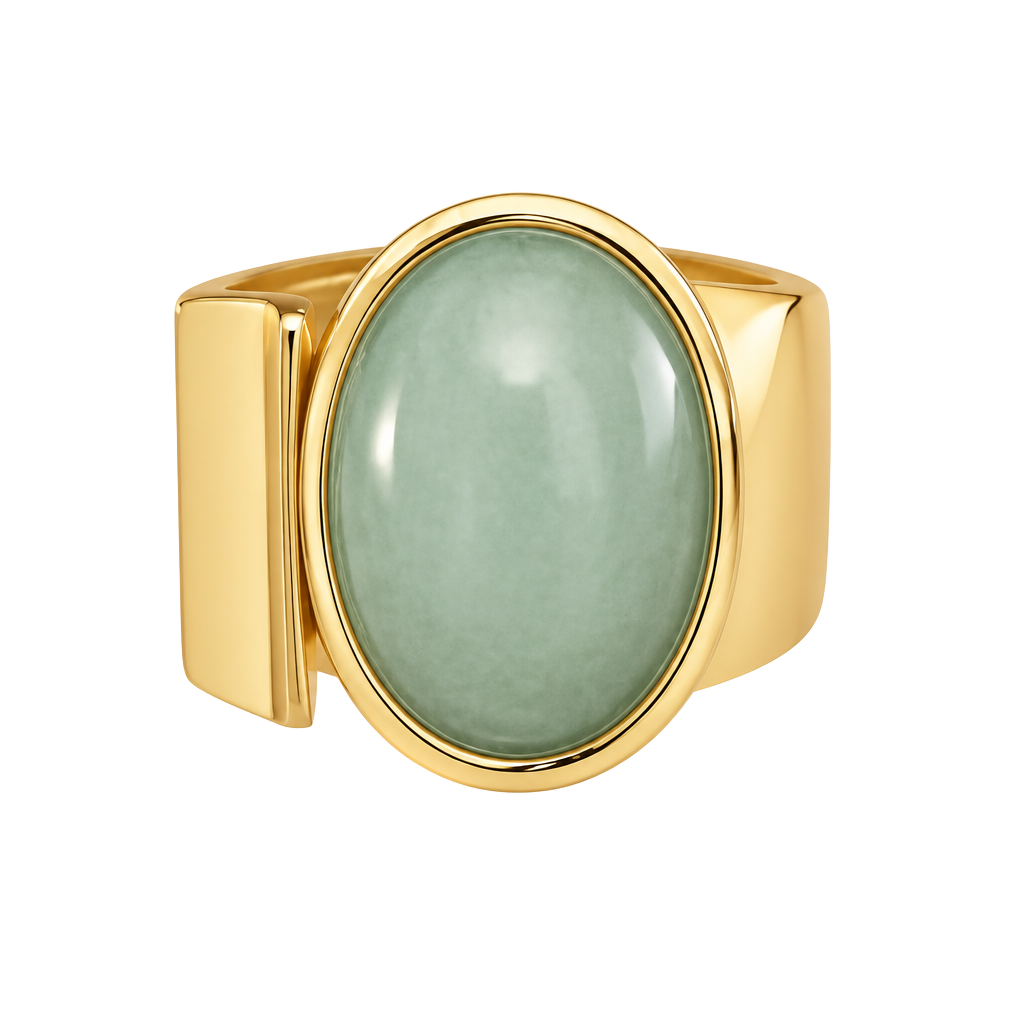 Gold Green Jade Cabochon Artisan Ring Size 6 1
