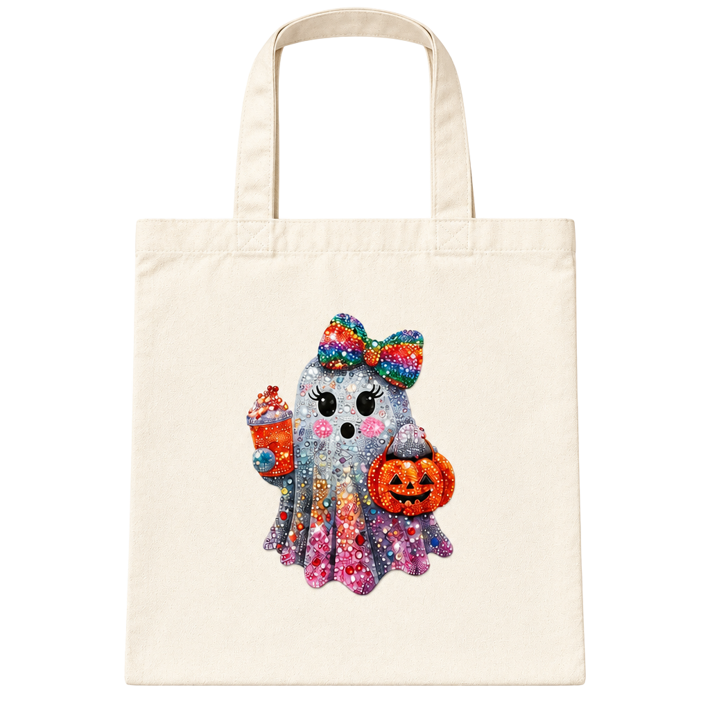 Halloween Diamond Painting Canvas Tote Bag Ghost Pumpkin Bow 1