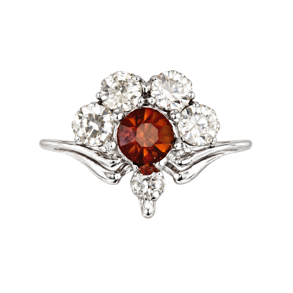Vintage Sterling Silver Cluster Ring Garnet Diamond Style Ring Size 6 1