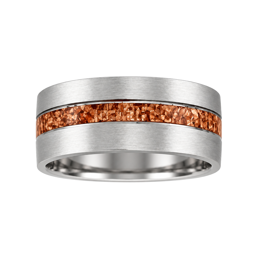 Tungsten Titanium Steel Silver Ring with Koa Wood Inlay 8mm Band Size 7 1