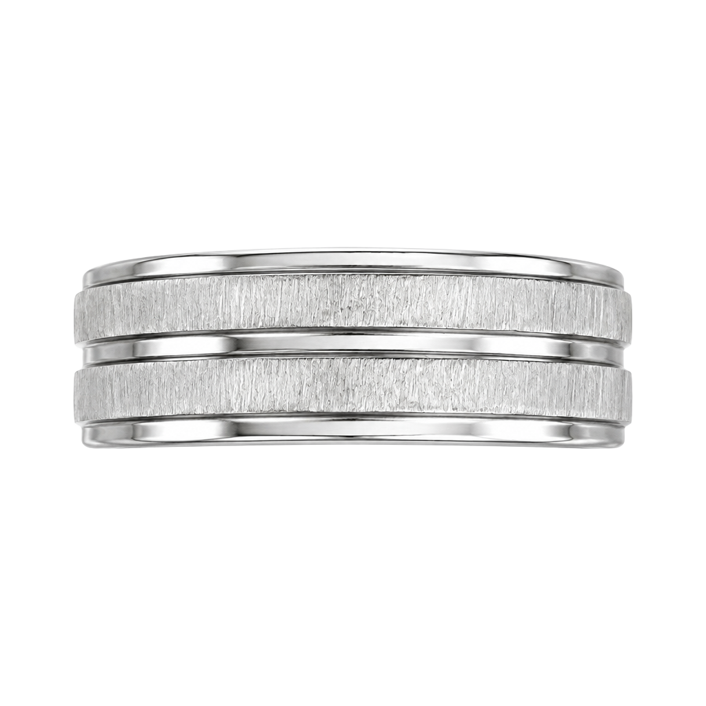 Classic Brushed Grooved Titanium Steel Silver 8mm Band Ring Size 13 1