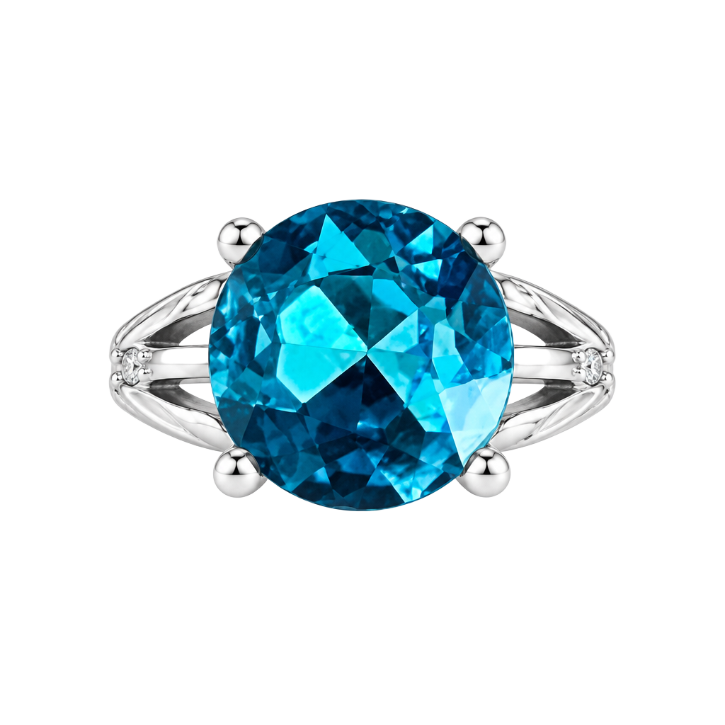 Deep Blue Aquamarine Titanium Steel Silver Cocktail Ring Size 8 1