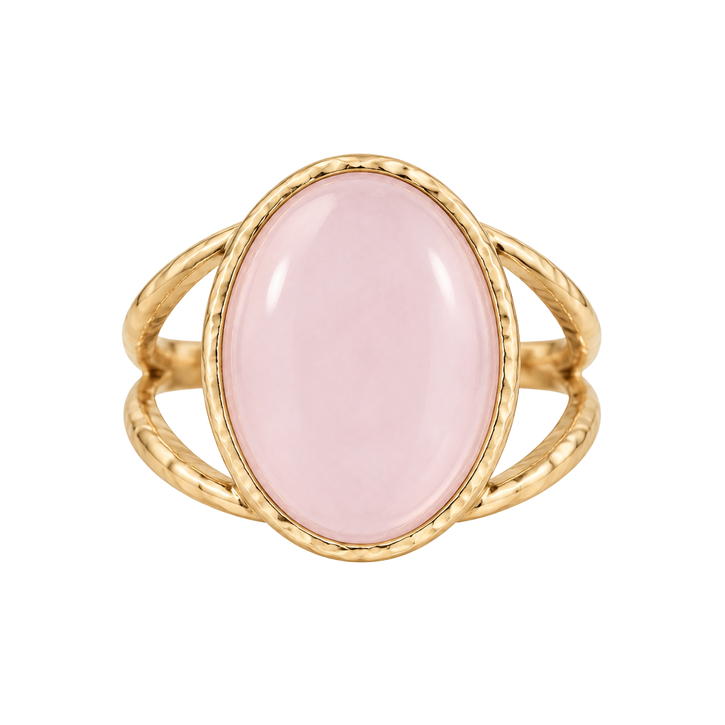 Vintage Rose Quartz Cabochon Gold Tone Cocktail Ring Size 6 1