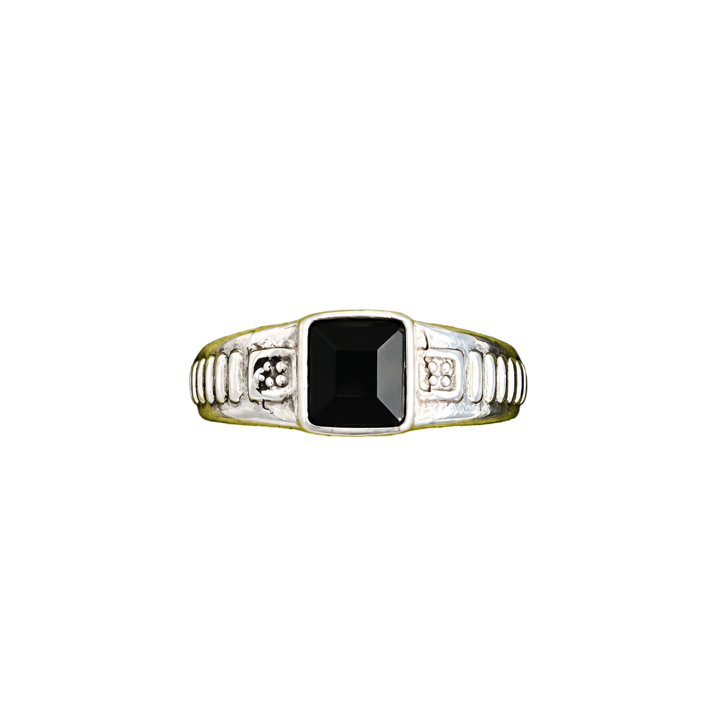 Vintage Black Onyx Signet Titanium Steel Silver Ring Size 9 1