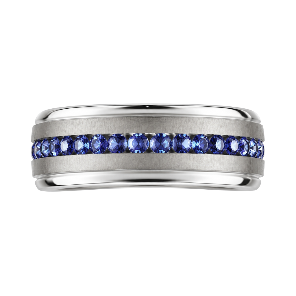 Tungsten Blue Crystal Channel Band Ring Size 13 1