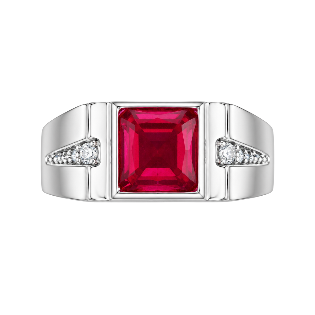 Rylos Men's Ruby And CZ Diamond Titanium Steel Silver Statement Ring Size 13 1