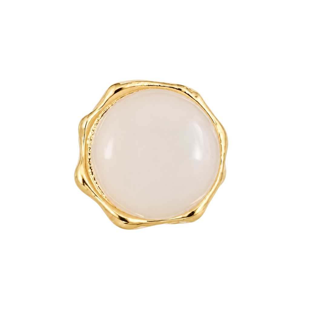 Gold-Tone White Cabochon Stone Open Ring Size 6 1