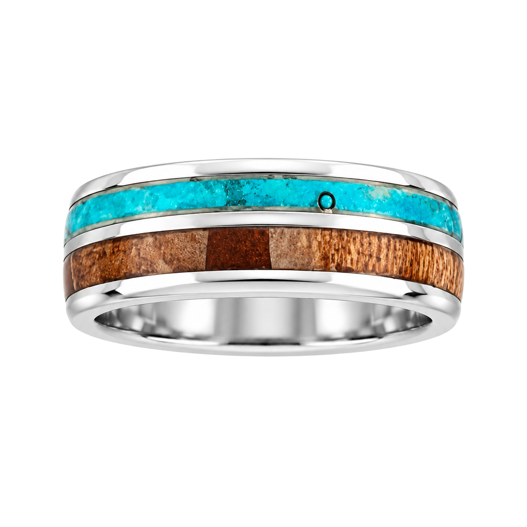 Tungsten Turquoise Koa Wood Polished Finish 6mm Silver Ring Size 12 1