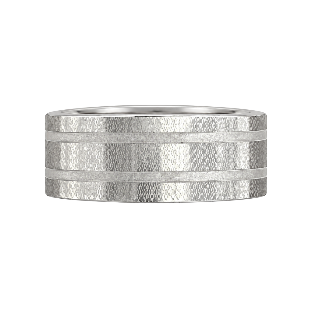 Tungsten Titanium Steel Silver 6mm Textured Grooved Band Size 9 1