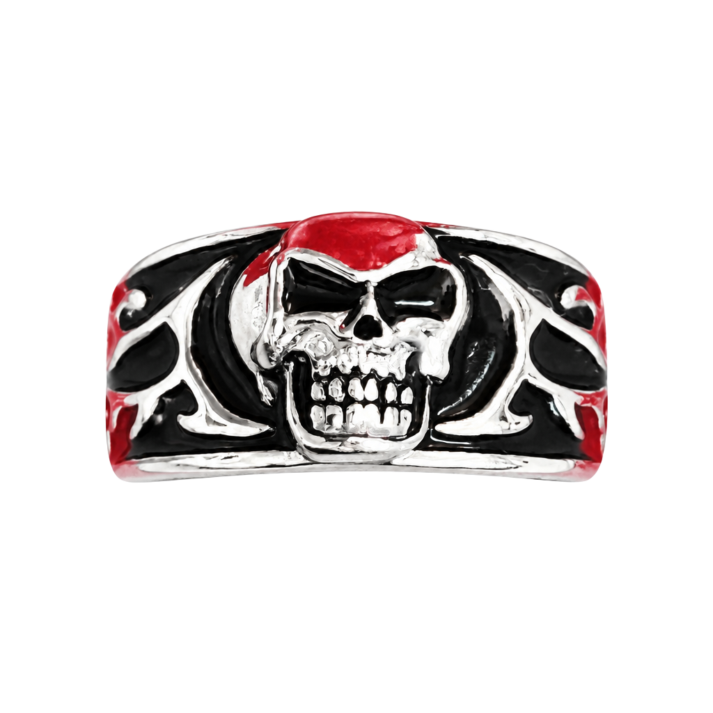 Fear Nothing Skull Ring Silver And Black Biker Goth Titanium Steel Silver Sz 12 1