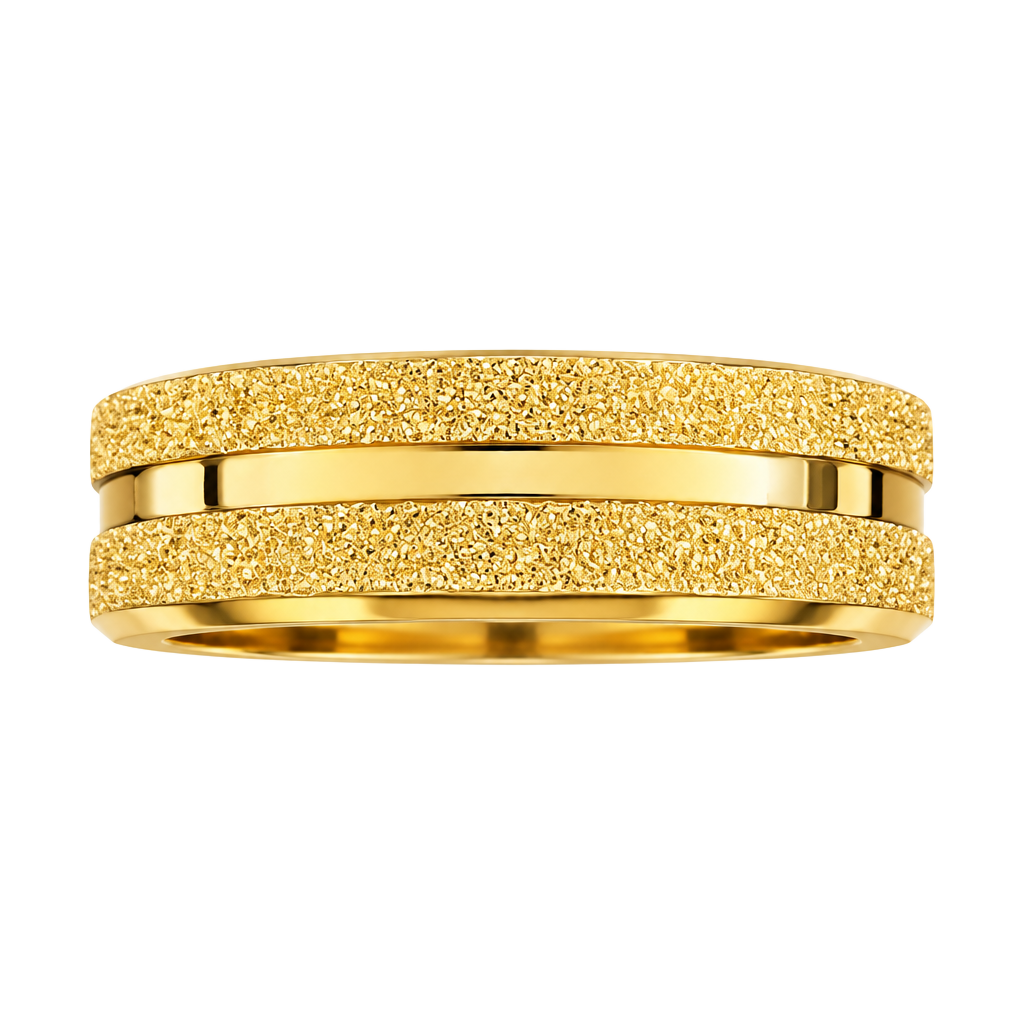 Classic Design Gold Textured Center Groove Titanium Steel Gold 8mm Band Size 13 1