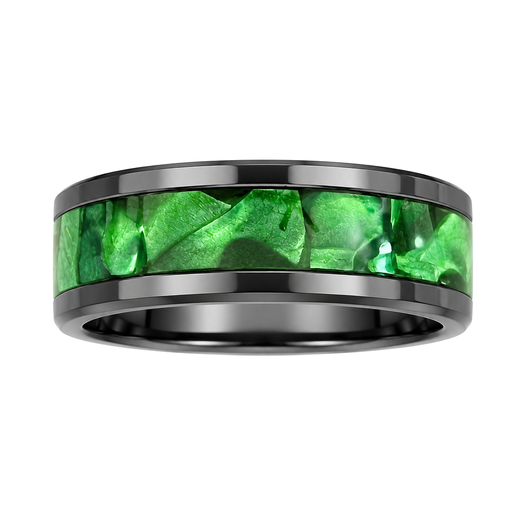 Tungsten Green Mother Of Pearl Black Polished Finish 6mm Band Size 11 1