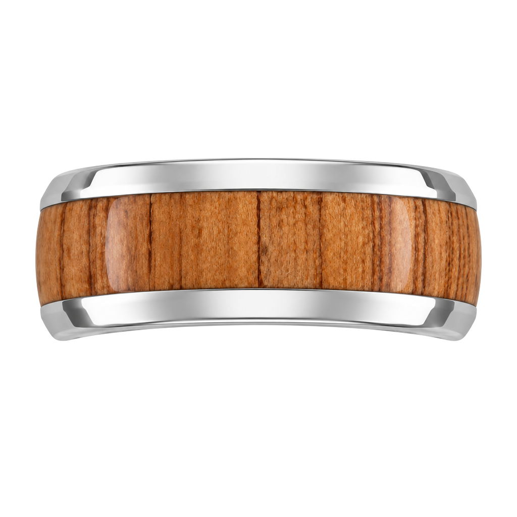 Tungsten Carbide Ring Koa Wood Inlay Silver Polished Finish 8mm Band Size 11 1