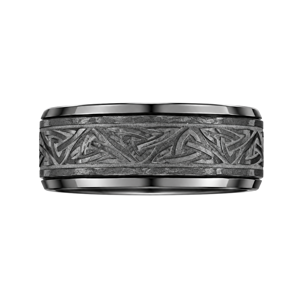 Black Stainless Steel Celtic Triquetra Spinner 6mm Band Size 11 1