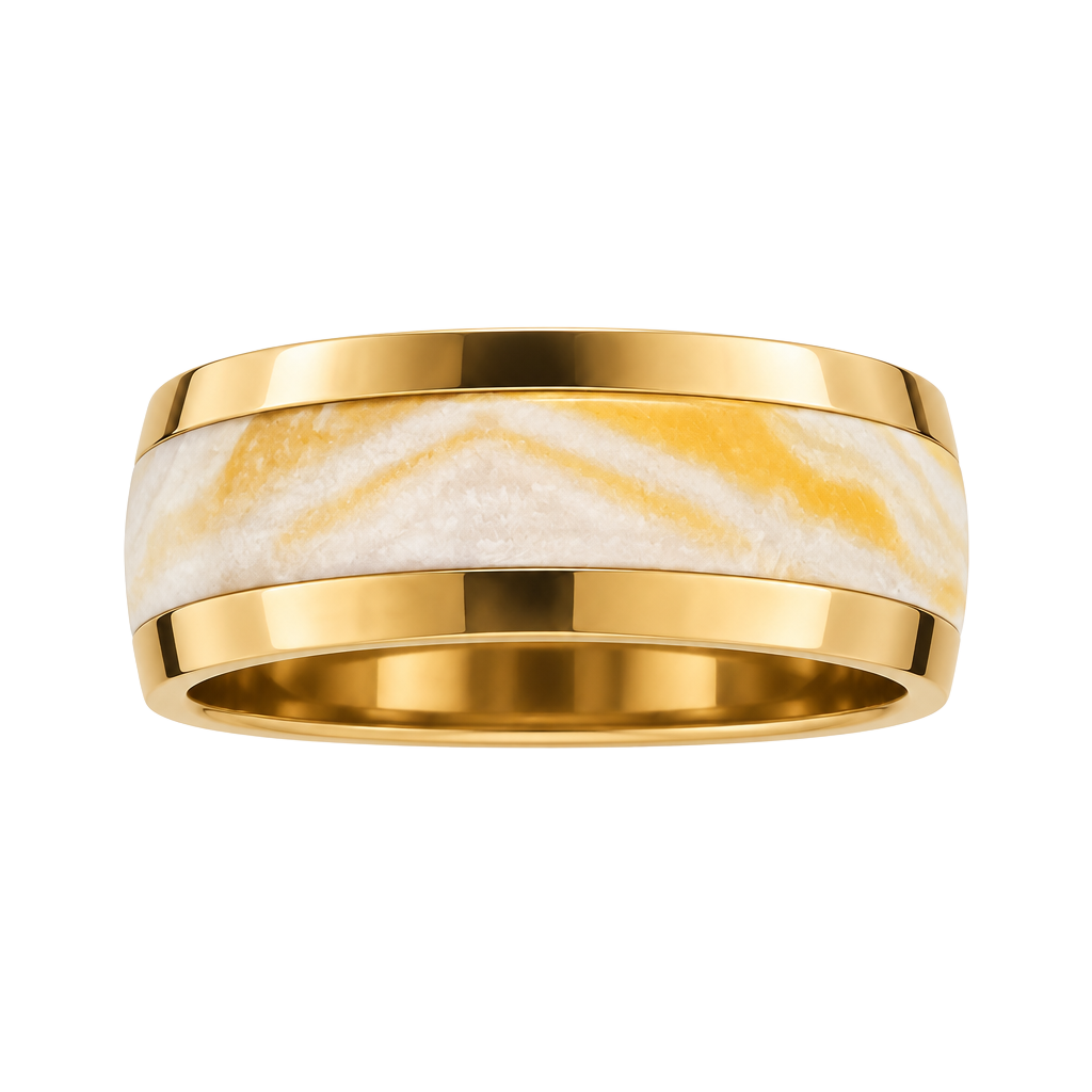 Tungsten Carbide Gold Marble Pattern 8mm Band Polished Finish Size 11 1