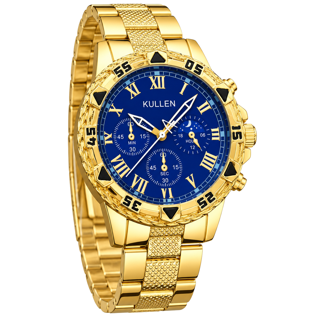 Kullen Gold Tone Blue Dial Chronograph Watch 1