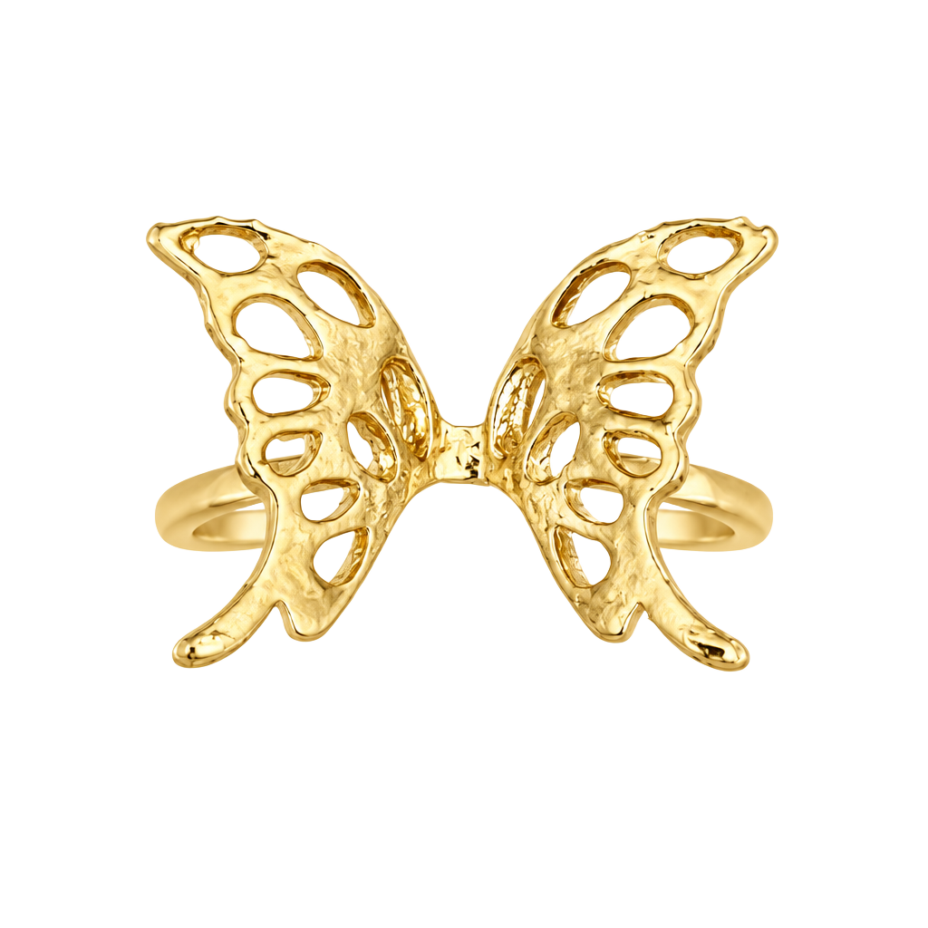 Gold Filigree Butterfly Stainless Steel Ring Size 6 1