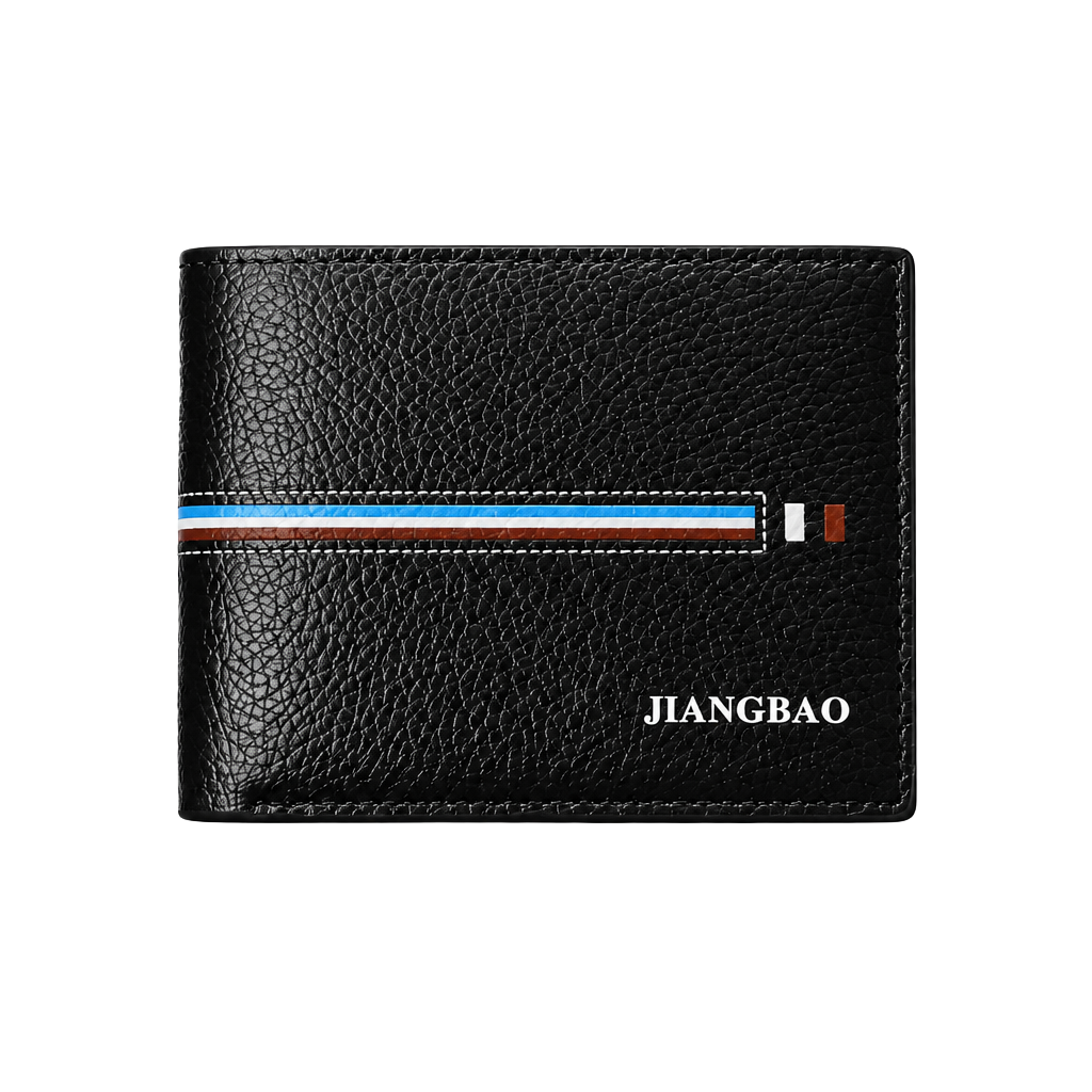 Men's Striped Leather Bifold Wallet Black 1