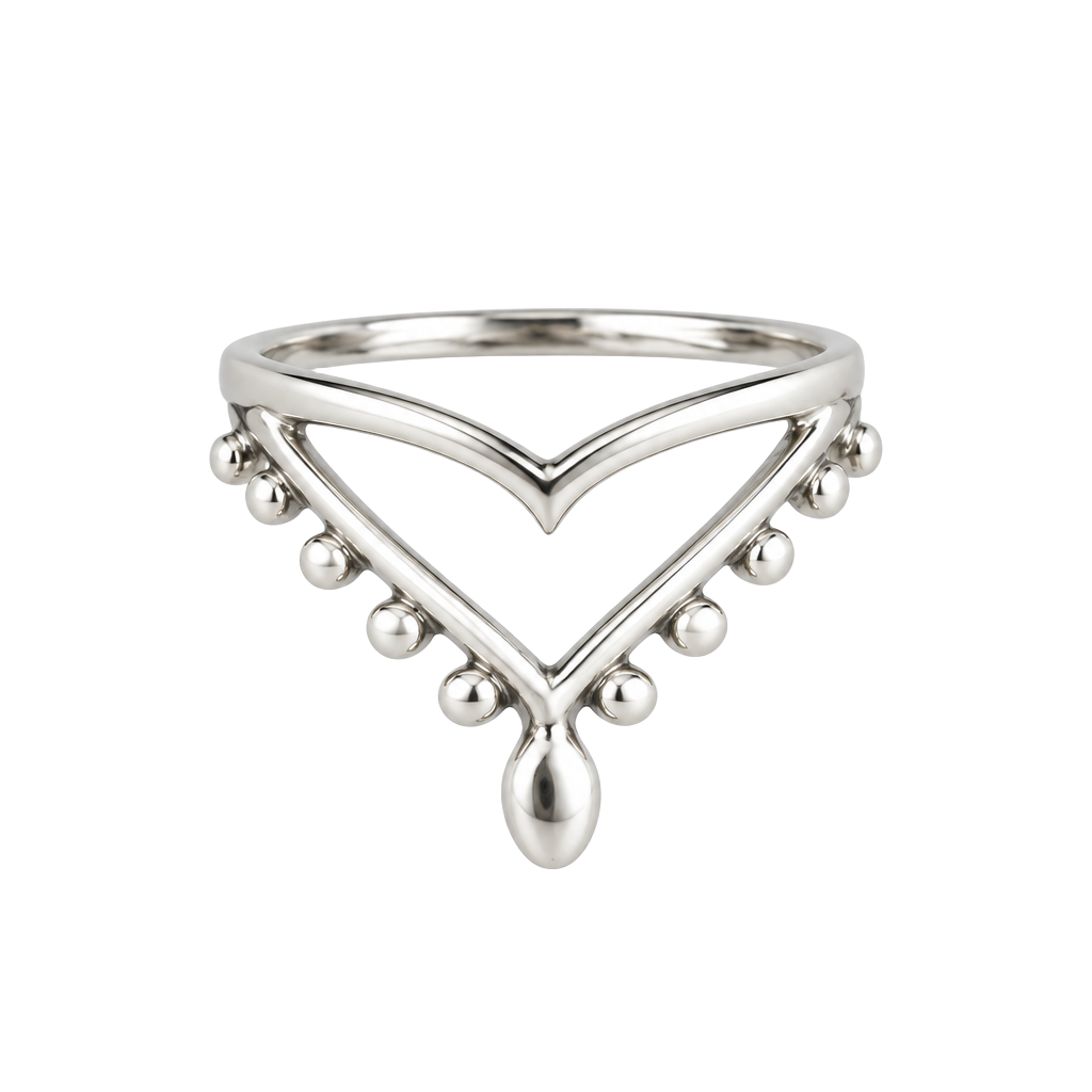 Double Dotted Chevron V Ring Titanium Steel Silver Size 5 1