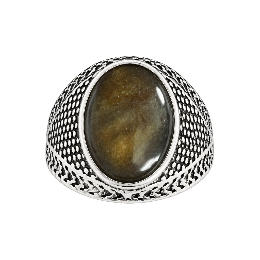 Tiger's Eye Ornate Design Titanium Steel Silver Statement Unisex Ring Size 9 1