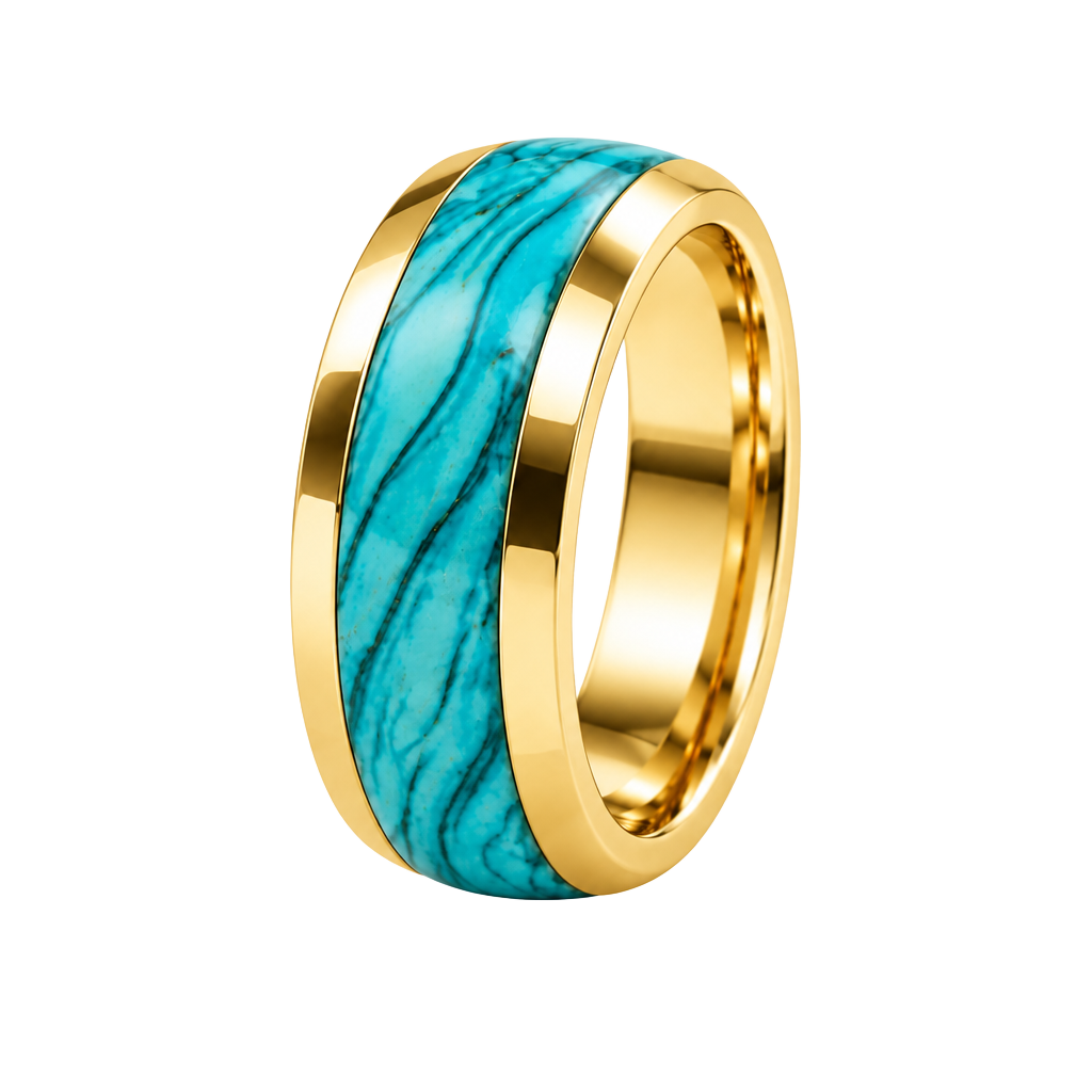 Tungsten Yellow Gold Turquoise Polished Finish 8mm Band Size 11 1