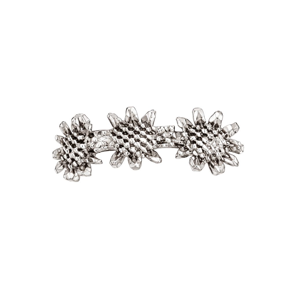 Triple Flower Titanium Steel Silver Ring Size 5 1