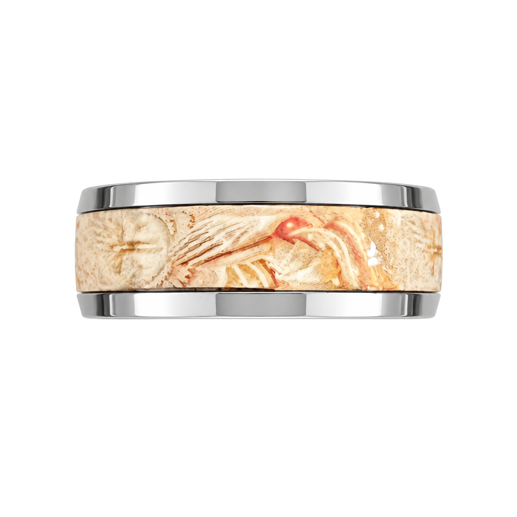 Tungsten Antler Inlaid Titanium Steel Polished Finish 6mm Band Size 8 1
