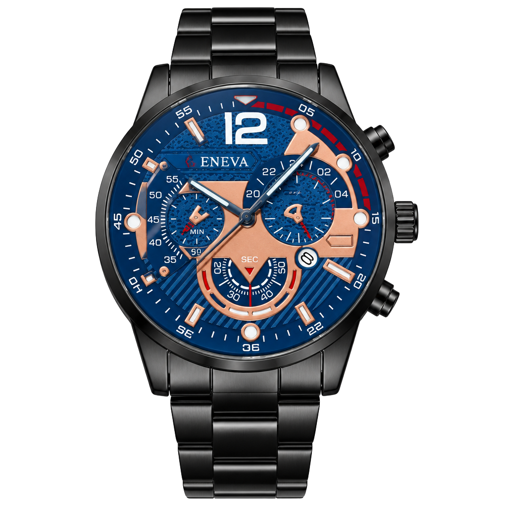 Geneva Men's Luxury Quartz Watch Black And Blue Dial 1