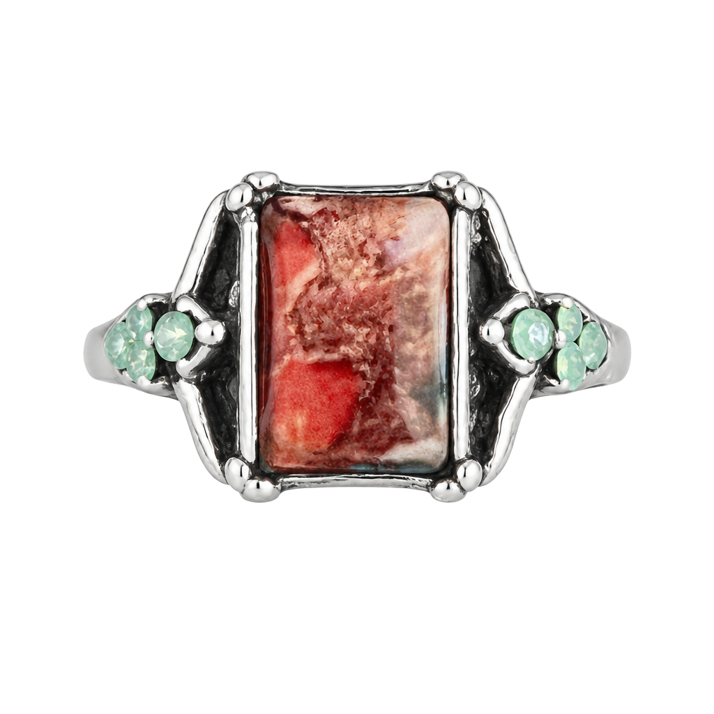 Vintage Style Crazy Lace Agate Rectangular Ring Size 6 1