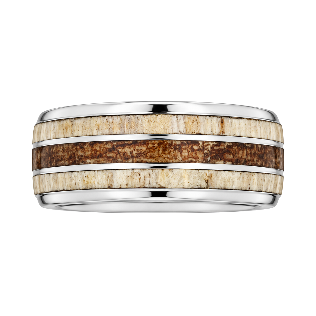 Tungsten Titanium Antler and Koa Wood Inlay 8mm Band Ring Size 12 1