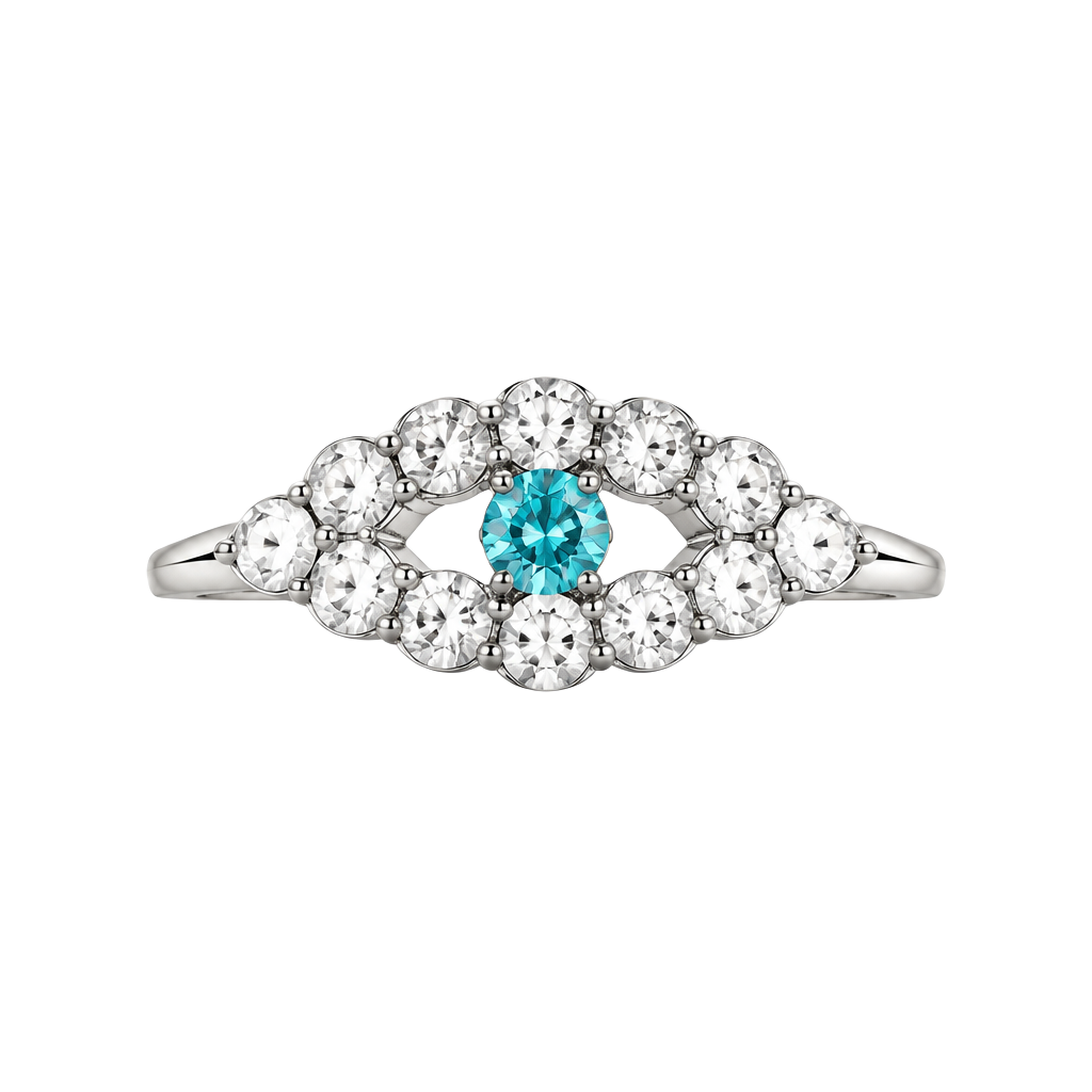 Vintage Crystal Rhinestone Blue Center Stone Cluster Sterling Silver Ring Size 1