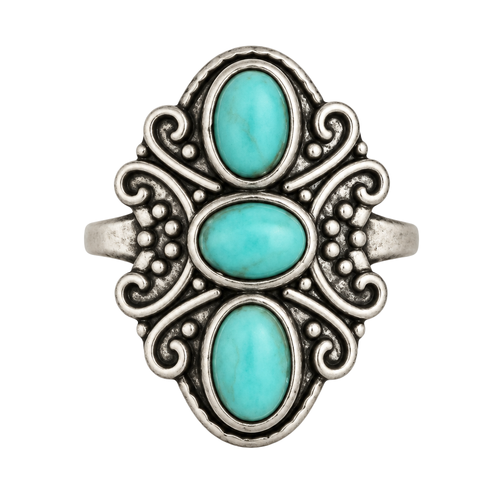Vintage Southwestern Style Turquoise Stone Titanium Steel Silver Ring Size 6 1