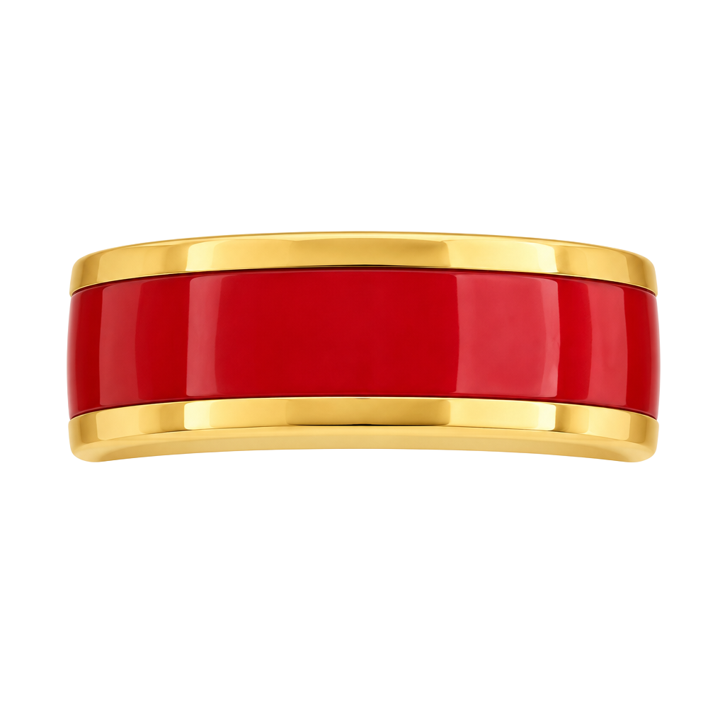 Tungsten Gold Titanium Steel Red Resin Inlay Polished Finish 8mm Ring Size 9 Unisex 1
