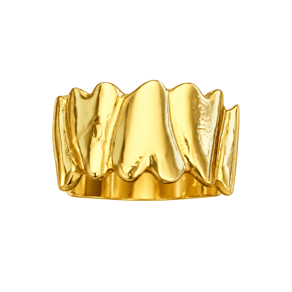Gold Hammered Design Textured Band Open Ring Size 6 1