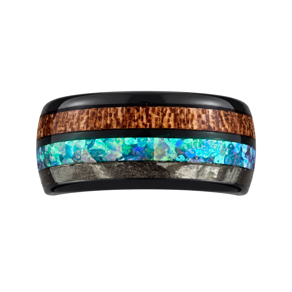 Tungsten Koa Wood Blue Opal Inlay 6mm Polished Finish Band Size 11 1