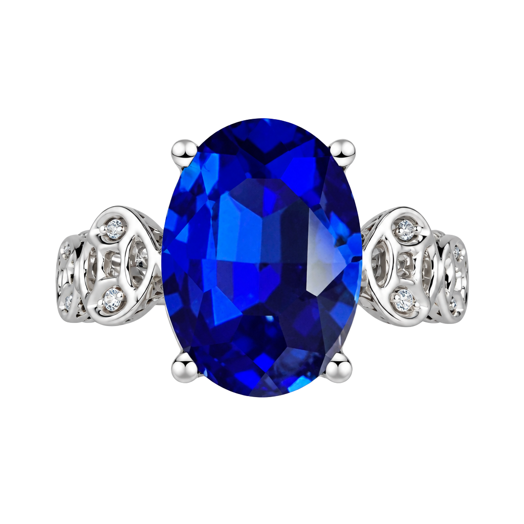 Blue Faux Sapphire Titanium Steel Silver Cocktail Ring Size 8 1
