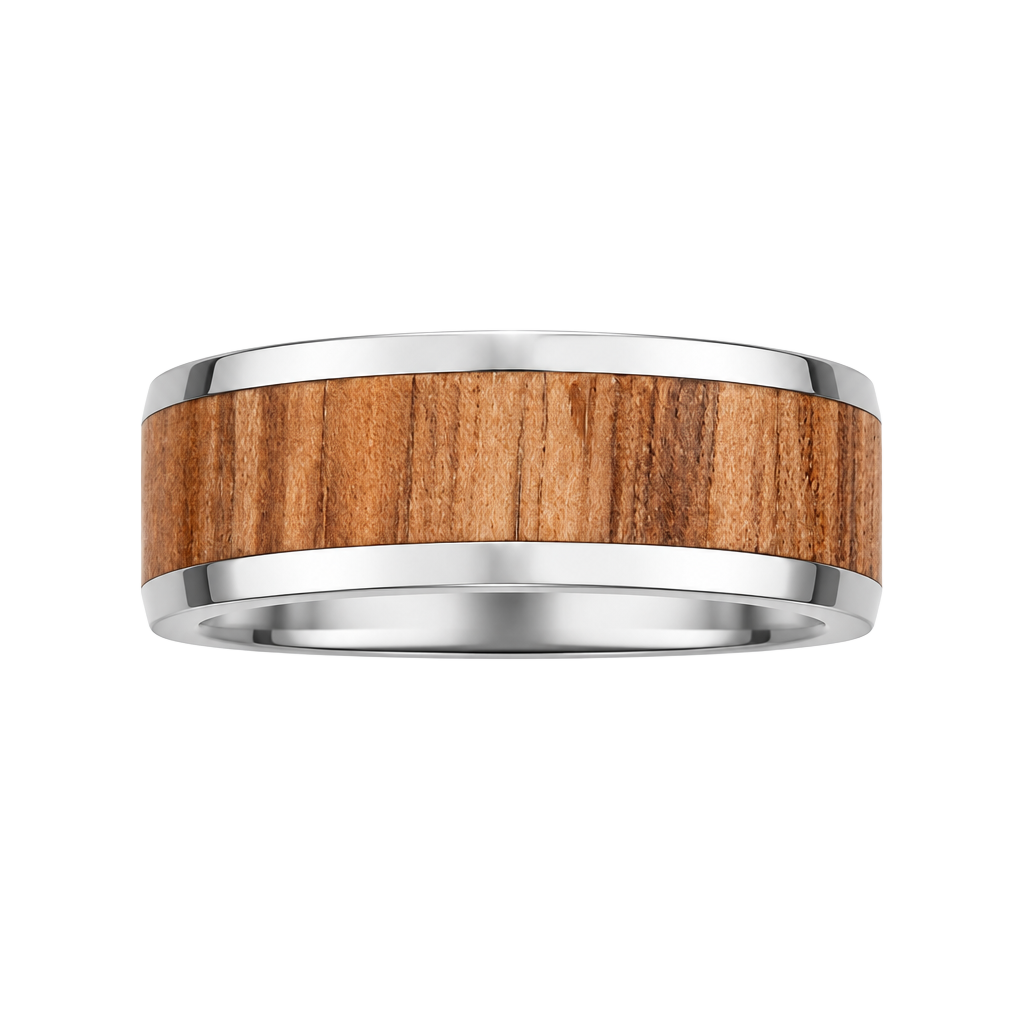 Tungsten Red Oak Wood Inlay Titanium Steel 6mm Band Size 6 1
