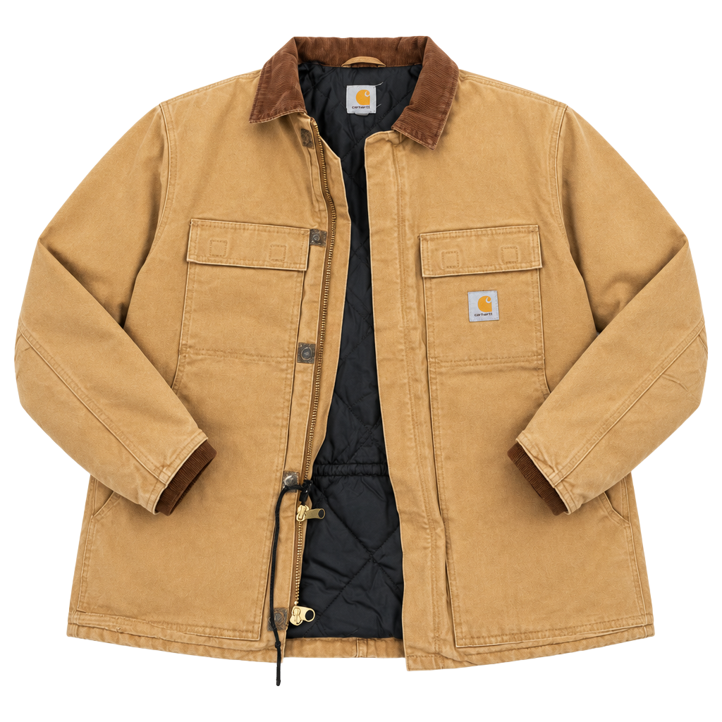 Vintage Distressed Carhartt Coat XL Brown Artctic Quilted Lining Corduroy Collar 1