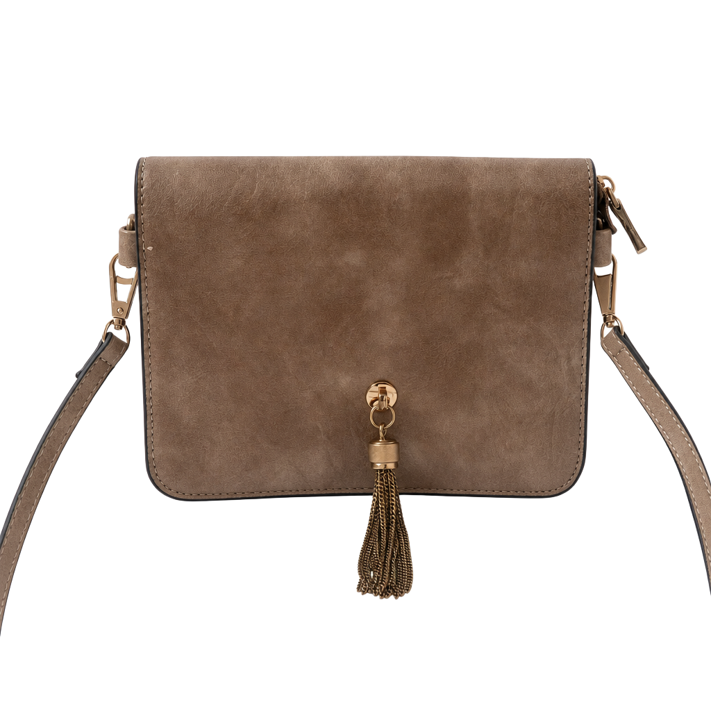 Faux Leather Crossbody Bag with Tassel and Interior Mirror 1