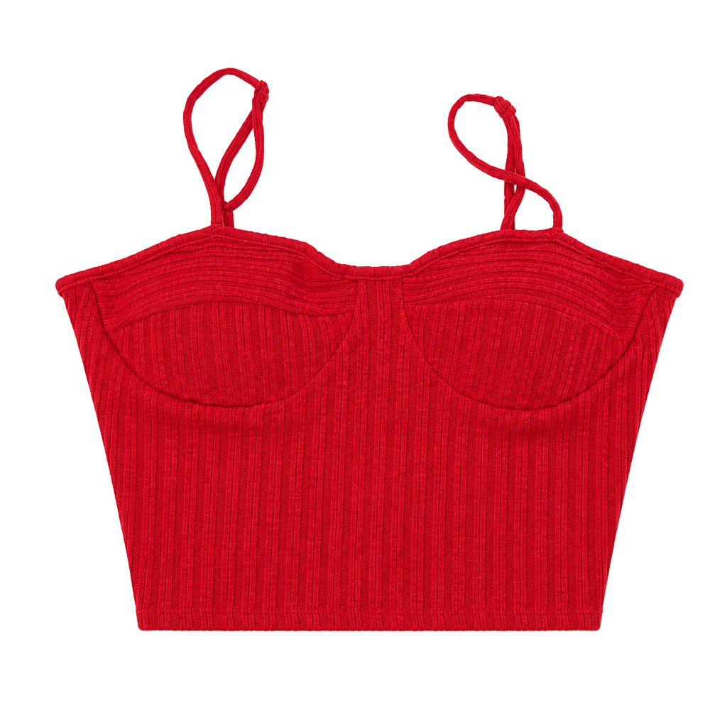 Red Ribbed Bustier Crop Cami Top 1