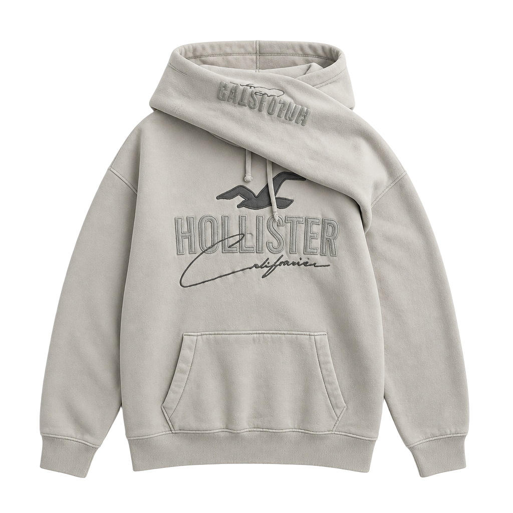 Hollister California Embroidered Logo Pullover Hoodie in Gray 1