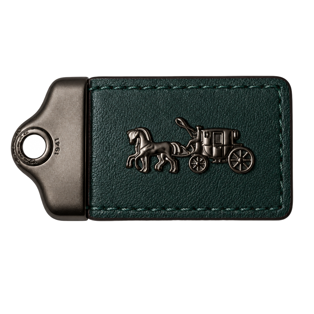 Coach 1941 Leather Horse And Carriage Bag Charm Dark FORREST Green, Black Back 1