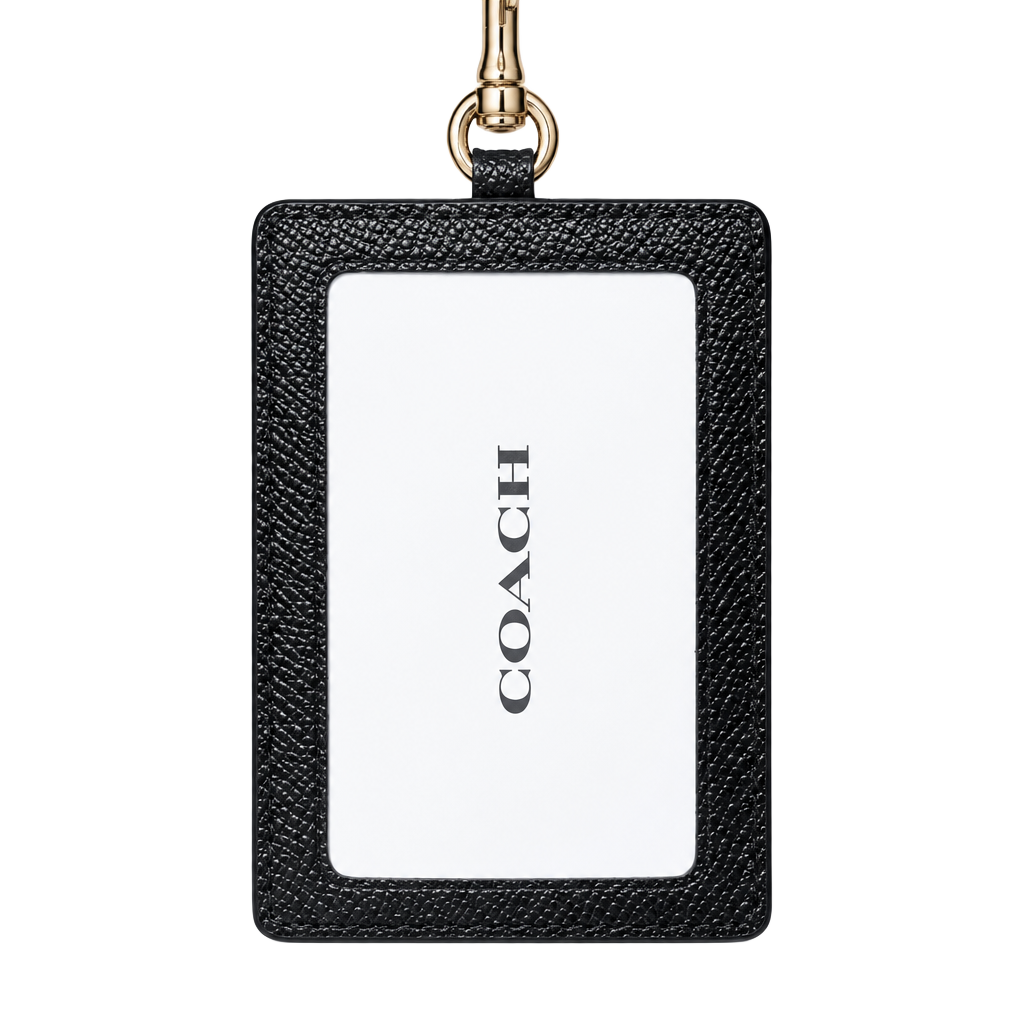 Coach Crossgrain Leather ID Lanyard Badge Holder Black 1