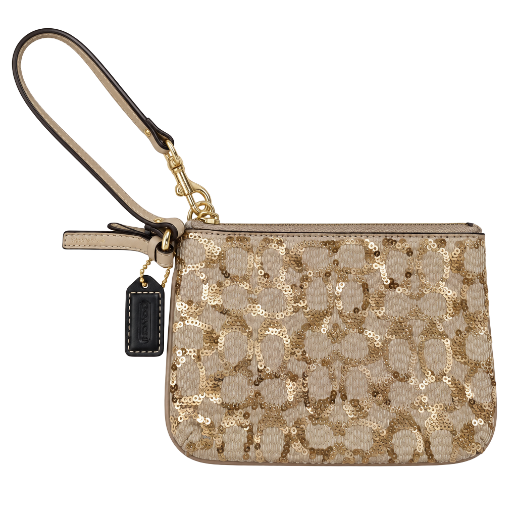 Coach Sequin Signature Zip Wristlet Light Khaki 1