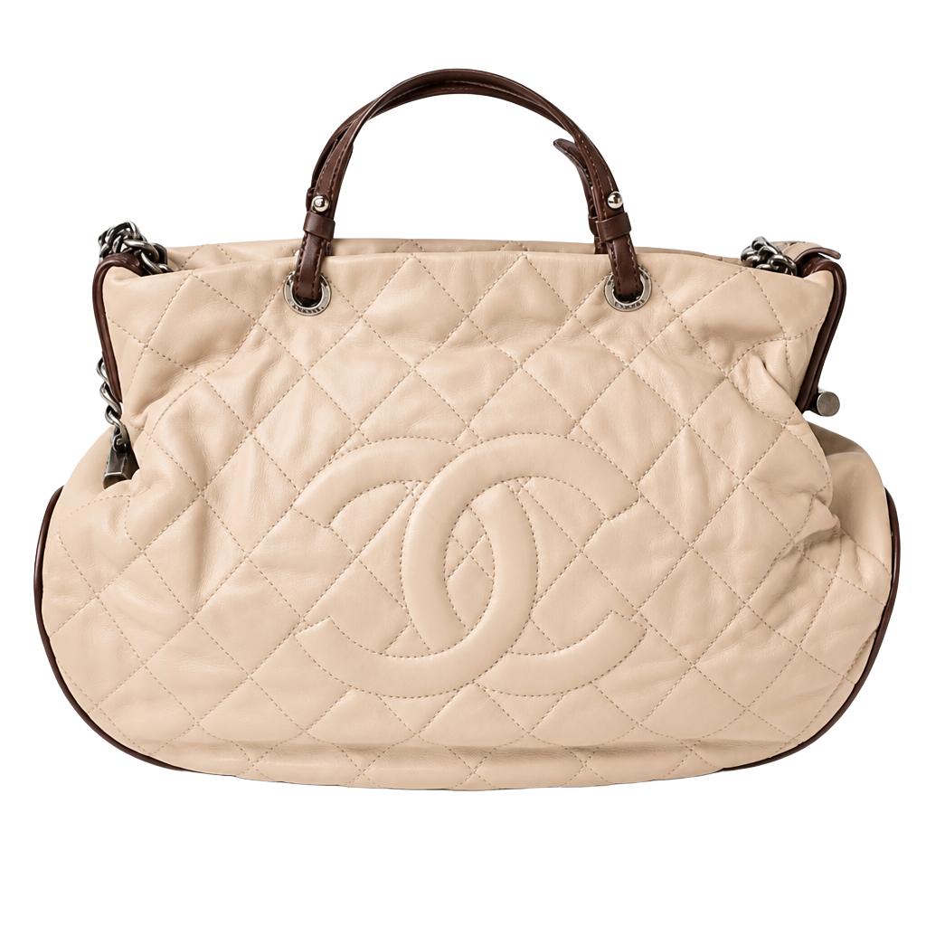 Chanel Quilted Lambskin Country Chic Tote Bag Beige 1