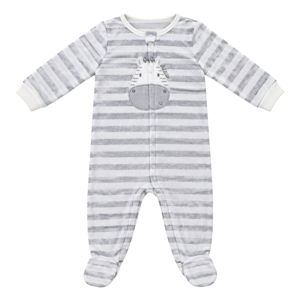 Headquarters Footed Sleep and Play Size 9M Gray Zebra Striped Fleece 1