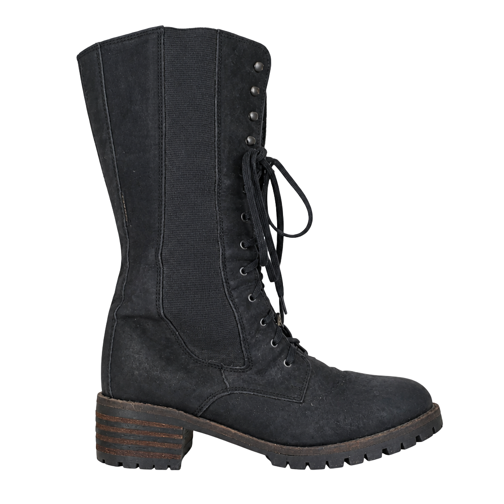 Fun & Go Black Suede Knee-High Lace-Up Combat Boots with Lug Sole 1