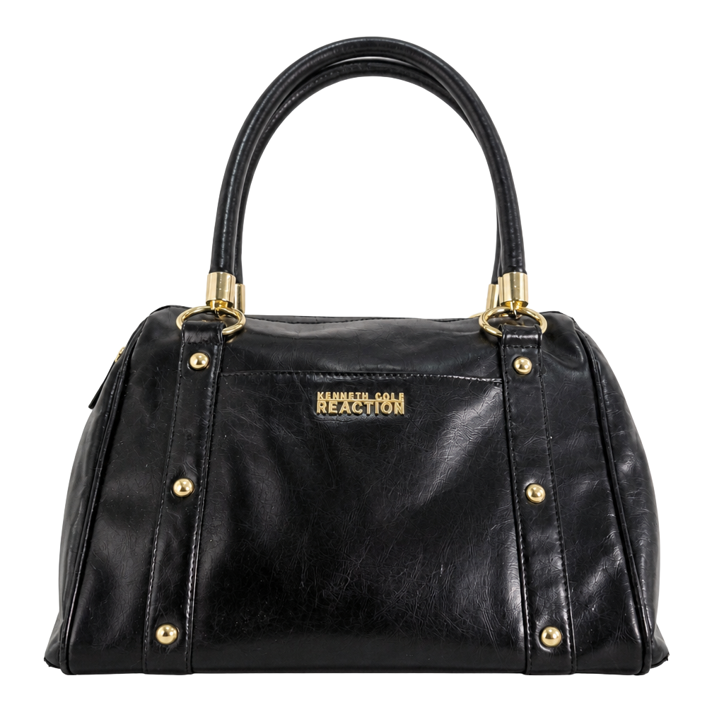 Kenneth Cole Reaction Black Faux Leather Satchel with Gold Tone Studs 1